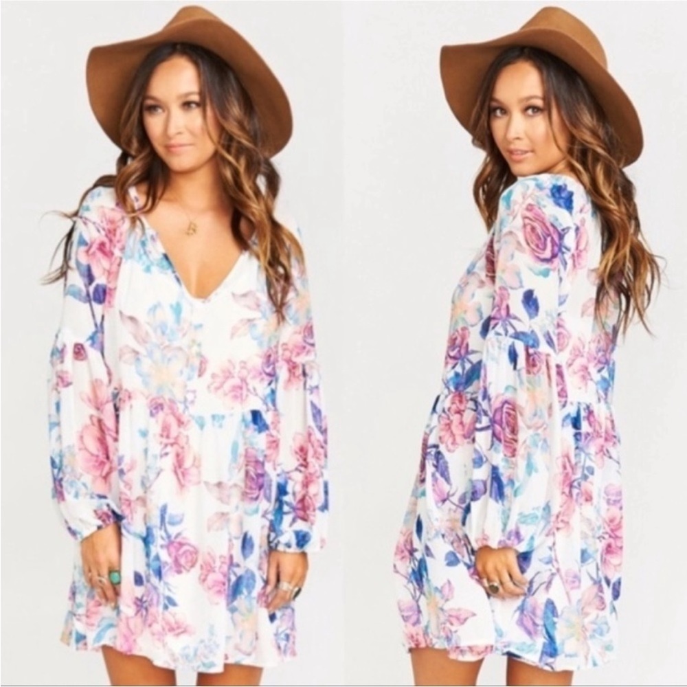 Show Me Your MuMu Floral Mini Dress - Blue and Pink